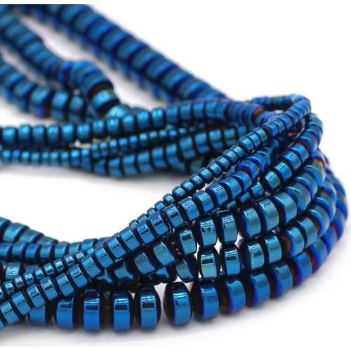 Blue Natural Hematite Stone Flat Cylinder Spacer Round Loose Beads For DIY Jewelry Making Charm Bracelet 3/4/6/8MM Accessories