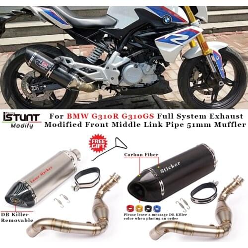 Slip On For BMW G310R G310GS 2017 2018 Full System Exhaust Modified Front Middle Link Pipe 51mm Muffler Motorcycle Exhaust Pipe