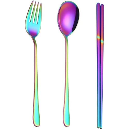 Spklifey Rainbow Cutlery Chopsticks Dinnerware Set Cutlery Stainless Steel Gold Cutlery Set Tableware Wedding Silverware Set