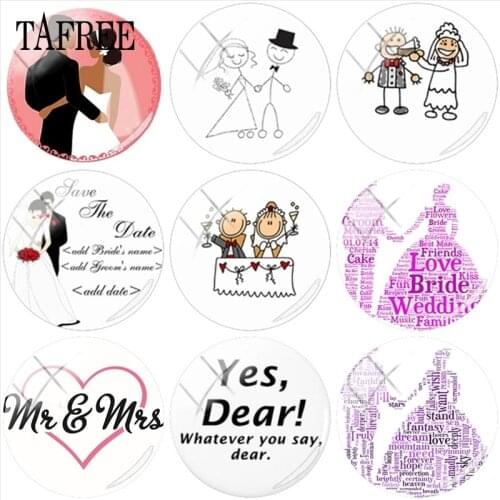 TAFREE Wedding Bride Groom Best man Ar Picture 25mm Glass Dome & Glass Cabochon Charms For Brooch Necklace Keychain DIY Gift