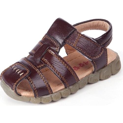 Yauamdb 0-9Y Kids Sandals Summer Baby Boy Infant Pigskin Baotou Hook Loop Embossed Flat Heel Breathable Childrens Shoes Y33