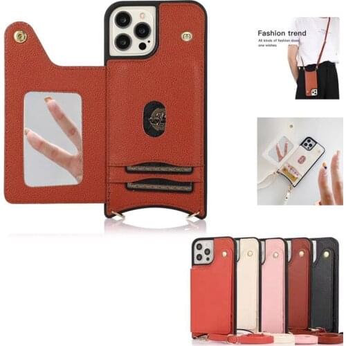 Mirror Flip Phone Case With Crossbody For iphone 12 11 Pro XR XS Max 8 7 Plus Se2020 Wallet Protection Cover