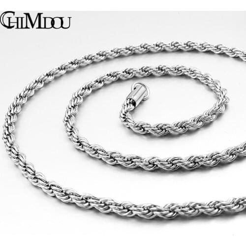 CHIMDOU women fashion stainless steel rope chain necklaces silver color for mens,4mm wide,wholesale Jewellery,collier d hommes