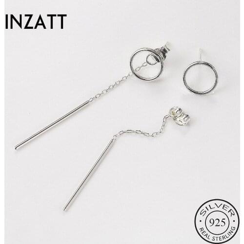INZATT MInimalist OL Geometric Round Metal Bar Dangle Drop Earrings For Women Fashion Tassel 925 Sterling Silver Fine Jewelry