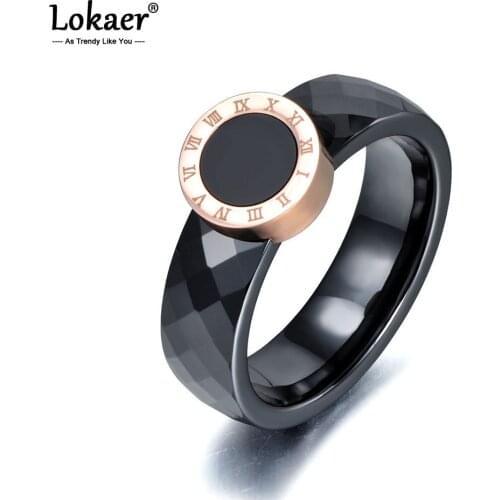 Lokaer Trendy Roman Numeral Ring Jewelry For Women Rose Gold Color Ceramic Titanium Steel Wedding Rings For Women Anneaux R17159