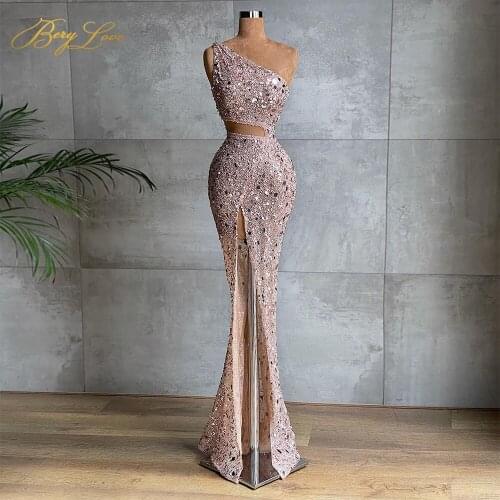 BeryLove Blue Mermaid Formal Evening Dress Elegant Evening Gown Spaghetti Strap Black Prom Dress Sequin Dress Robe De Soiree