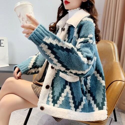 Winter Coat Women Parkas Print Turn-down Collar Single Breasted Woolen Coats Female Winter Jackets Warm Thick Outwears