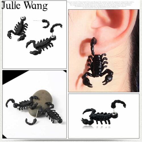 Julie Wang Punk Black Scorpion Stud Earring Stainless Steel Nail Piercing Women Halloween Earrings Fashion Jewelry Brincos