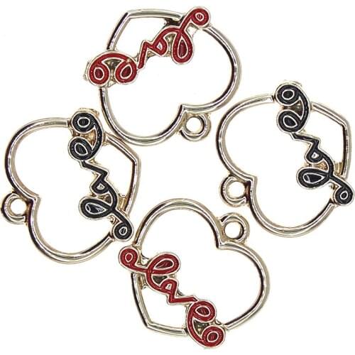 10pcs/lot 18mm Cute Enamel Hollow heart-shaped fancy letters Charms for DIY Earrings Necklace Girls Jewelry Handmade Findings