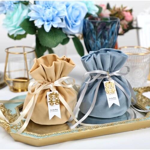 10pcs Luxury Packing Drawstring Velvet Pouch Sachet Gift Bag For Jewelry Wedding Candy Boxes With Pearl String Decor Favors Bags