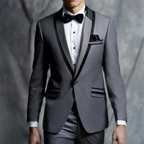 2017 Latest Coat Pant Designs Grey Tuxedo Jacket Prom Men Suit Slim Fit Skinny 2 Piece Custom Suits Groom Blazer Terno Masuclino