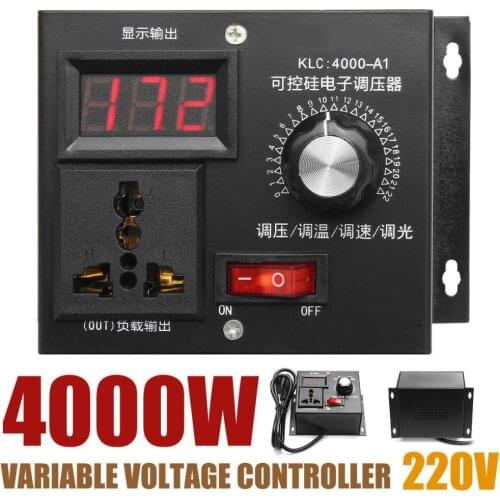 4000W High Power Silicon Electronics Voltage Regulator Machinery Electric Variable Speed Controller AC 0V-220V EU Plug+LED Light