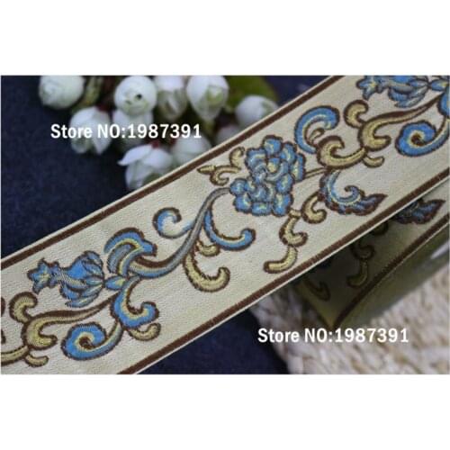 5yards/lot Woven Jacquard Ribbon 6cm light yellow flowers pattern LS-4736