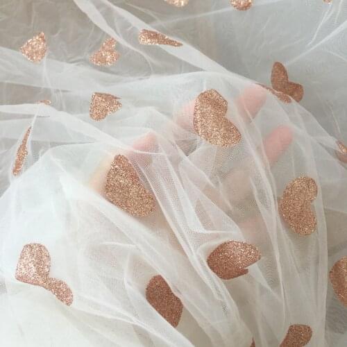 5 Yards Dusty Pink Glitter Heart Tulle Lace Fabric ,Soft Flower Girl Dress Bridal Veil Cape DIY Supply