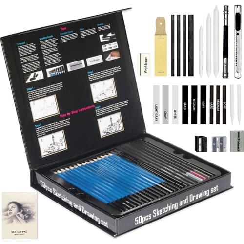 50Pcs Sketch Pencil Set Professional Sketching Drawing Kit Wood Pencil Pencil Bags For Painter School Students Art Supplies