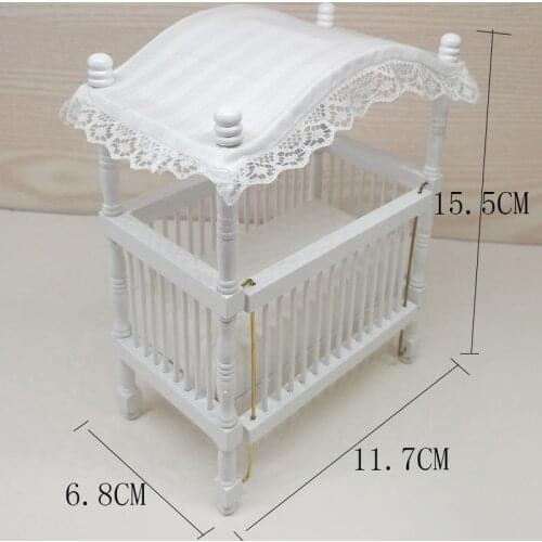 A05-X002 children baby gift Toy 1:12 Dollhouse mini Furniture Miniature rement Doll accessories white Luxury lace Baby bed 1pcs