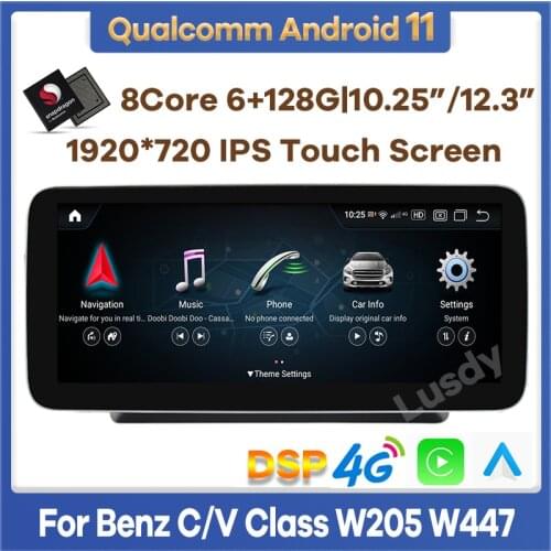 10.25" Snapdragon Android 10 Car Multimedia Player GPS Radio Stereo for Mercedes Benz C-Class W205 GLC X253 V Class W446 Screen