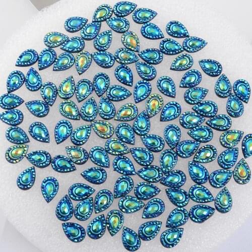 BOLIAO AB Color 60Pcs 8*12 mm ( 0.31*0.47 in ) Drop Dark Blue Rhinestones Flatback Resin Glue Scrapbooking Craft/Home Decoration