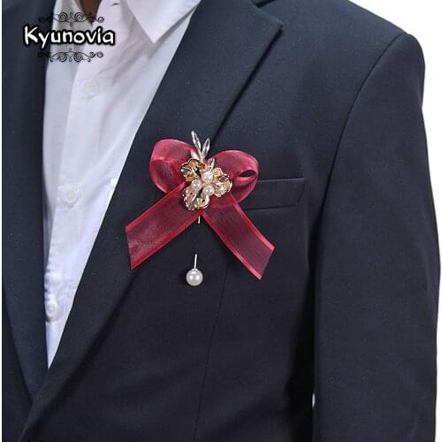 Kyunovia Girls Bridesmaid Wrist Corsage Bow Wedding Boutonniere Prom Suit Decoration Best Man Pin Groom Brooch Buttonholes BY45