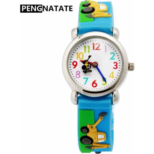 PENGNATATE Fashion Watches for Boy Children Cartoon Excavator Strap Watch Life Waterproof Silicone Bracelet Wristwatch Kids Gift