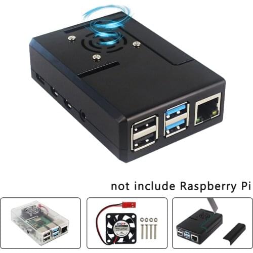 Raspberry Pi 4 Model B ABS Case Black Transparent Plastic Shell Removable GPIO Cover with Cooling Fan for Raspberry Pi 4