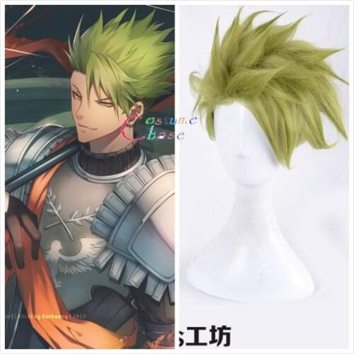 FGO Fate Apocrypha Achilles Short Green Layered Heat Resistant Synthetic Hair Cosplay Props Halloween Party + Free Wig Cap
