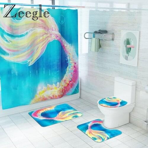 Flannel Bathroom Carpet Bath Mat Waterproof Shower Curtain Set Shower Room Decor Anti-slip Toilet Mat Absorbent Foot Rug Set