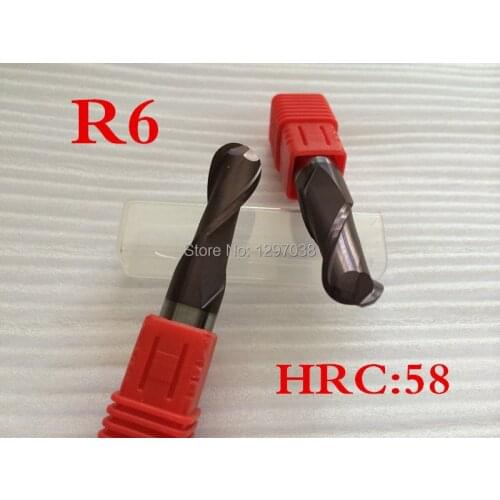 Good quality 2pcs 2 Flutes cutting hardness hrc58 R6 carbide ball end mill cnc Milling tools Milling cutter