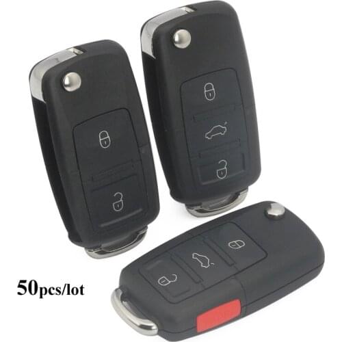 Jingyuqin 50pcs Folding Car Remote Flip Key Shell Fob For VW Jetta Golf Passat Beetle Polo Bora 3 Buttons Key Case