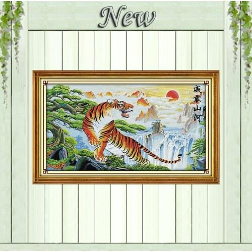 Tiger roars towards the world decor paintings counted print on canvas DMC 11CT 14CT Cross Stitch kits embroidery needlework Sets