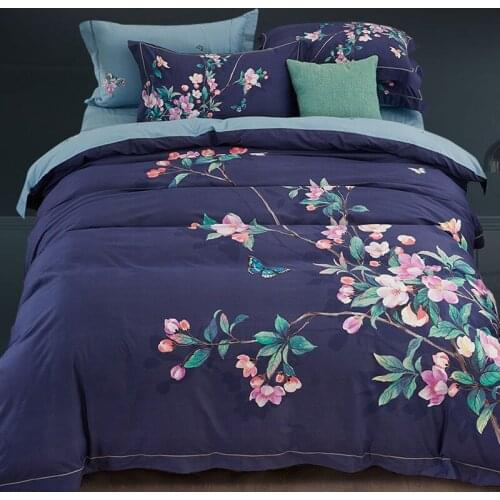 New 100% Cotton Sanding Printed Flower Bedding Set Luxury Royal Bed Sheet set Duvet Cover Pillowcase Queen King 4pcs purple red