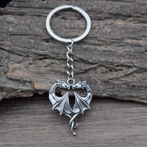 12pcs Dragon Keychain Two Dragon Heart pendant Punk Hip Hop Jewelry Valentines Day present