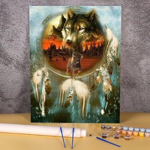Dreamcatcher Wolf Painting By Numbers Set Acrylic Paints 50*70 Canvas Pictures Decorative Paintings Crafts For Handiwork