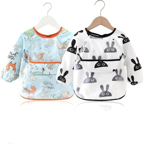 Cartoon Baby Bibs Waterproof Long Sleeve Apron Feeding Smock Kid Apron Painting Drawing Coat Smock with Pocket Saliva Burp Apron