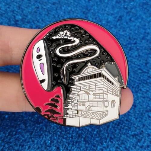 Cartoon Kaonashi No Face Bathhouse Enamel Brooch Pin Metal Badges Lapel Pins Brooches Jackets Jeans Fashion Jewelry Accessories