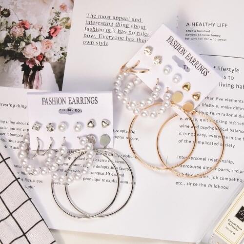 OATHYAN 6 Pairs/Set Earrings Punk Gold Statement Round Hoop Earrings Sets Female Ball Circle orecchini donna