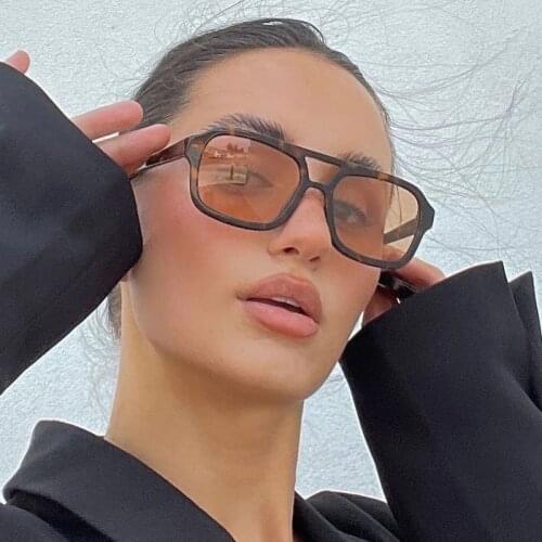 New Double Bridge Trendy Orange Square Sunglasses Women Luxury Designer Vintage Sun Glasses Plastic Shades Travel Shopping Eyewe