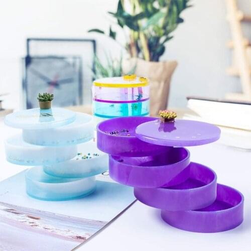 1Kit Jewelry Organizer Box Silicone Resin Mold for Women Kids, DIY Multi-Layer Rotating Jewelry Tray Storage Case