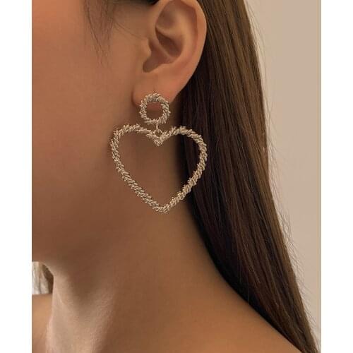 Origin Summer Minimalist Screw Thread Love Heart Dangle Earring for Women Girls Gold Color Metallic Hollow Out Earring Jewelry