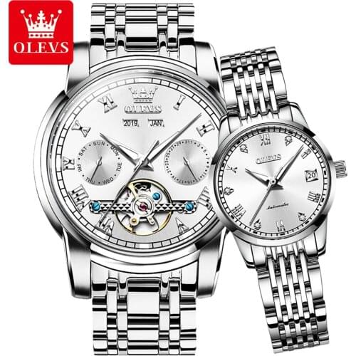 OLEVS Genuine Mechanical Watch Ultra-thin Simple Classic Couple Business Waterproof Stainless Steel Rhinestone Automatic Watch