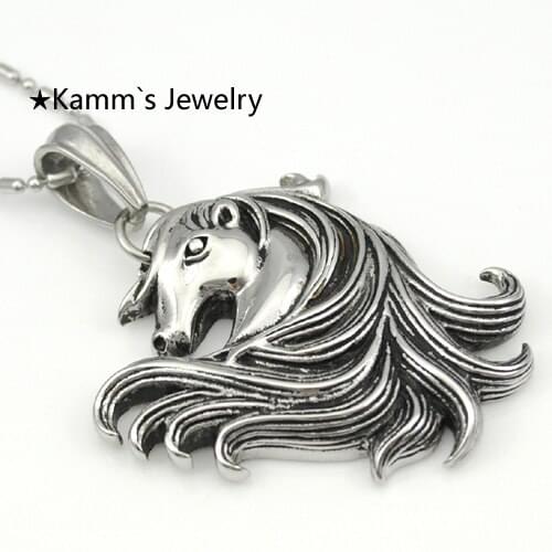 AMUMIU Horse Biler Stainless Steel Mens Pendant Necklace Men Women Jewellery Rock KP124