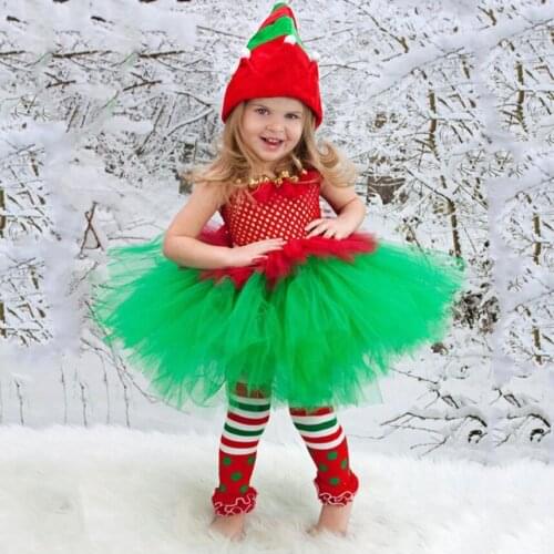 Baby Girls Red Green Tutu Dress Baby Crochet Double Layers Tulle Dress with Flower Headband Kids Christmas Party Costume Dress