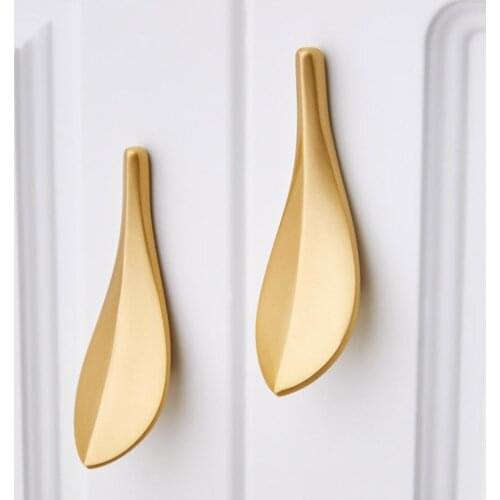Simple Golden Leaf Shape Cupboard Cabinet Drawer Knob Handle Furniture Decor Leaf-shaped Cabinet Door Handle