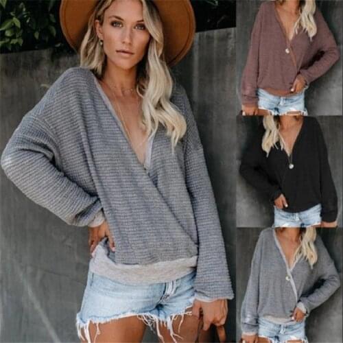 2020 Sexy Chic V Neck Criss -Cross Pullover Women Winter Knitted Sweater Jumper Outwear Female Sweater New Korean Loose Wild