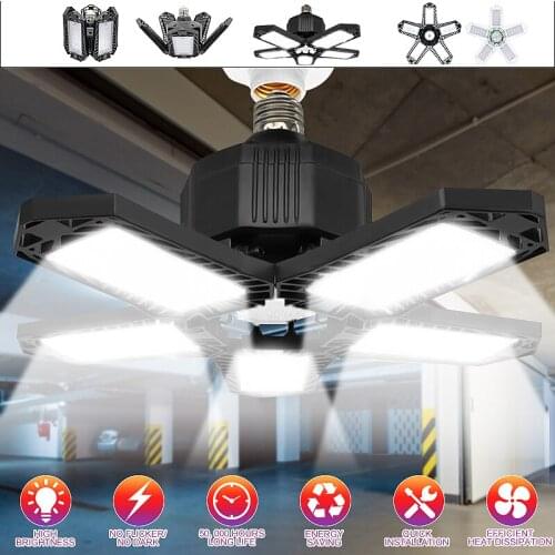 5 Panels Adjustable LED Garage Light E26/E27 Deformable Ceiling Light Lamp Warehouse Lighting Bulb For Home Workshop