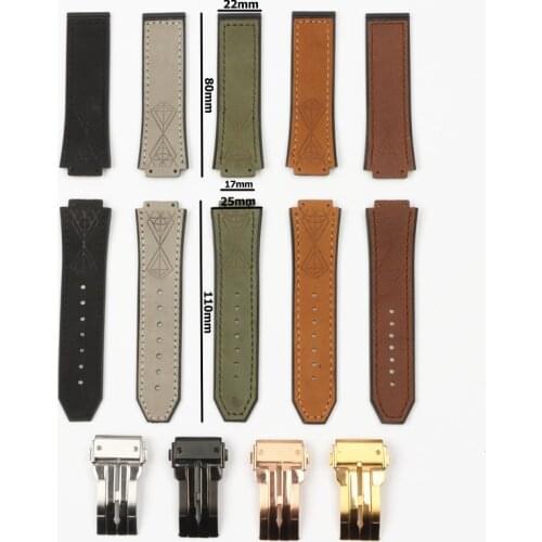 Crazy Horse Leather Silicone Rubber Watchband 25*17mm For Hublot strap For Big Bang belt Watch Band authentic Bracelet logo