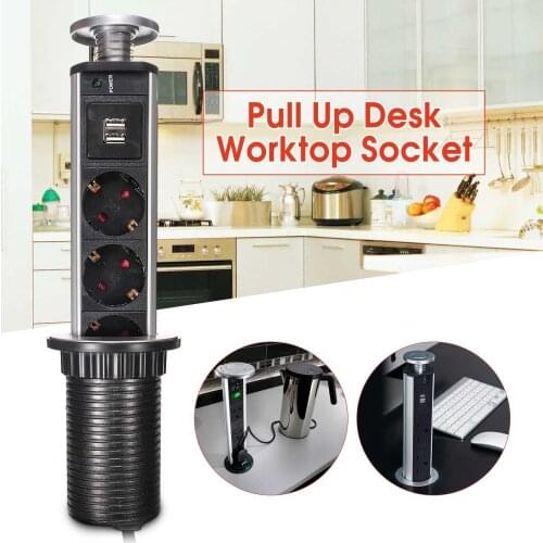 16A Pull UP 3 Power Socket 2 USB Charging Port Kitchen Table Electrical Socket Desktop Sockets Retractable Countertops Worktop