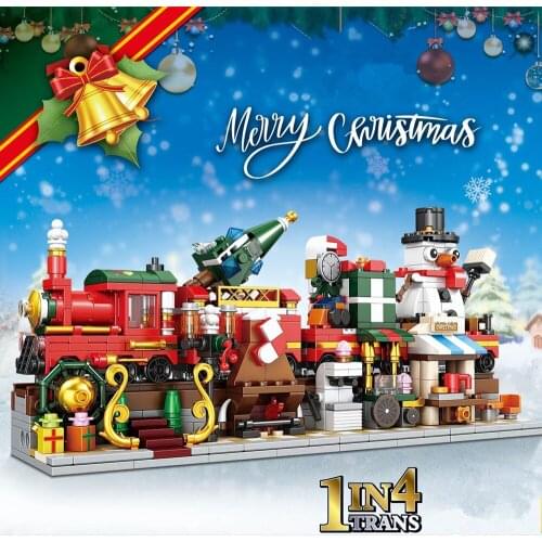 City Creator Winter Village Street View Snowman Christmas Tree 4 In 1 Holiday Train Building Blocks Bricks Kids Toys Xmas Gifts