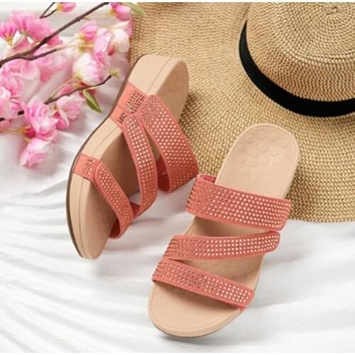 Womens slippers 2020 rhinestone summer ladies shoes platform wedge sandals non-slip slippers women shoes
