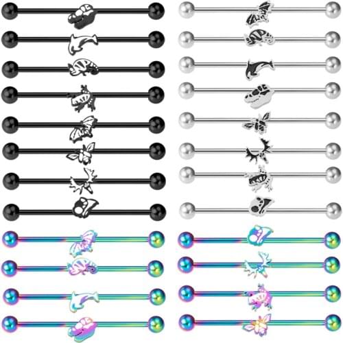 1pc Animal Industrial Barbell Surgical Steel Cartilage Earring Bar Long Ear Stud Helix Tragus Piercing Body Jewelry 38mm 14G